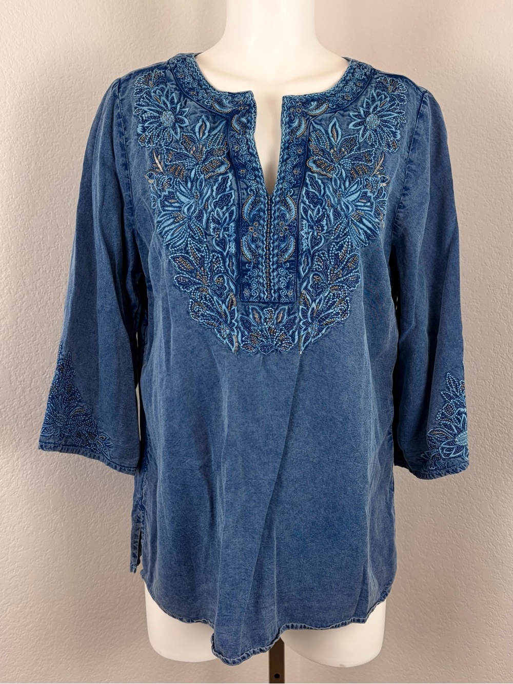 Soft Surroundings Chambray Montana Embellished Top